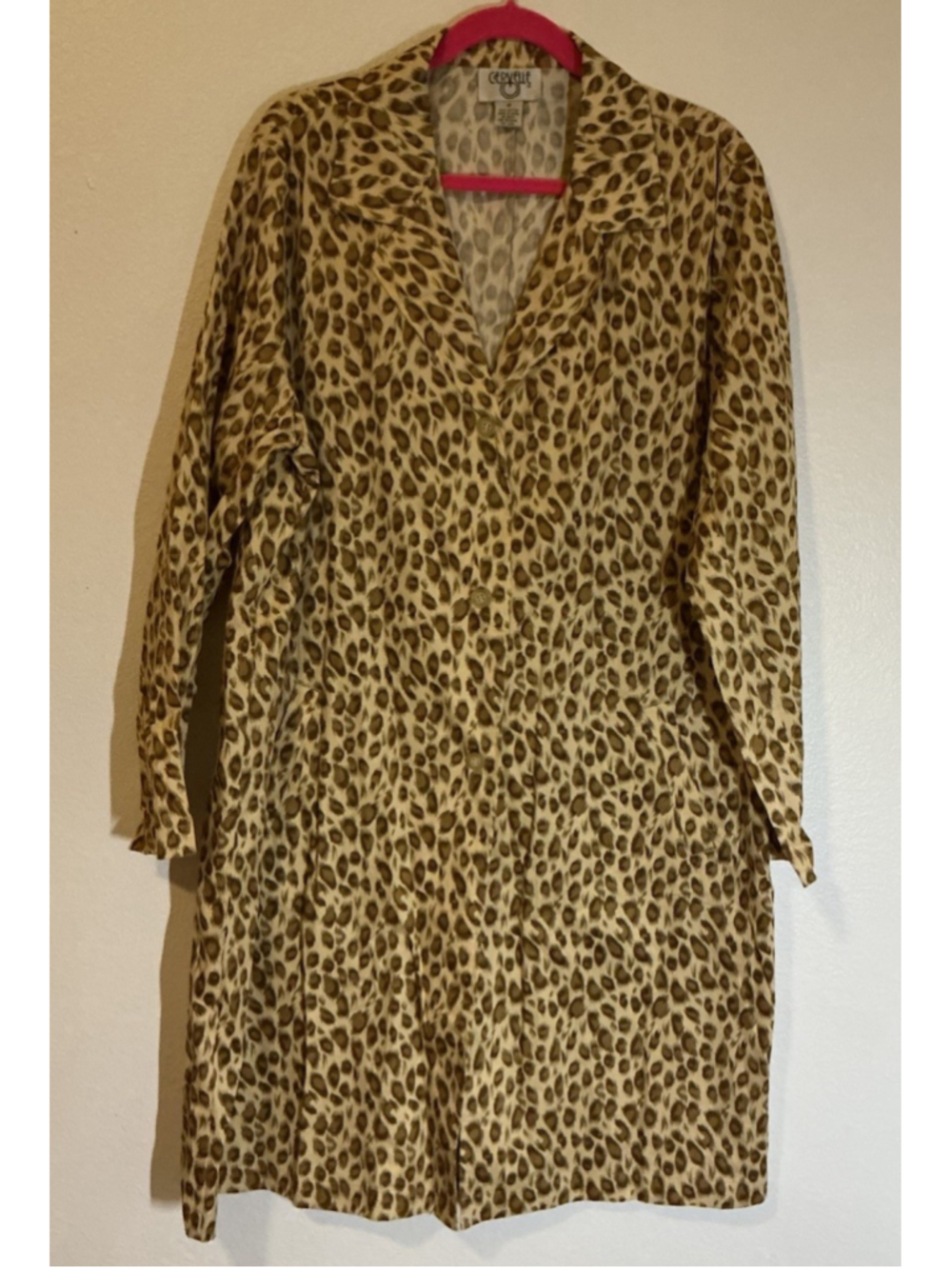 Cervelle Vintage Leopard Print Longline Jacket Women's Size 1X 100% Cotton.